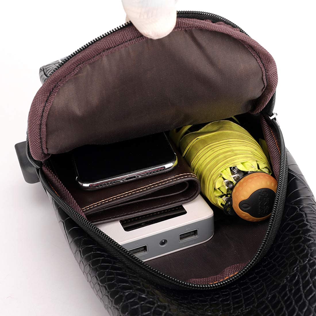 Men's Sling Bag Lightweight Waterproof Shoulder Crossbody Bag with USB Charging Port Brown - Image 7